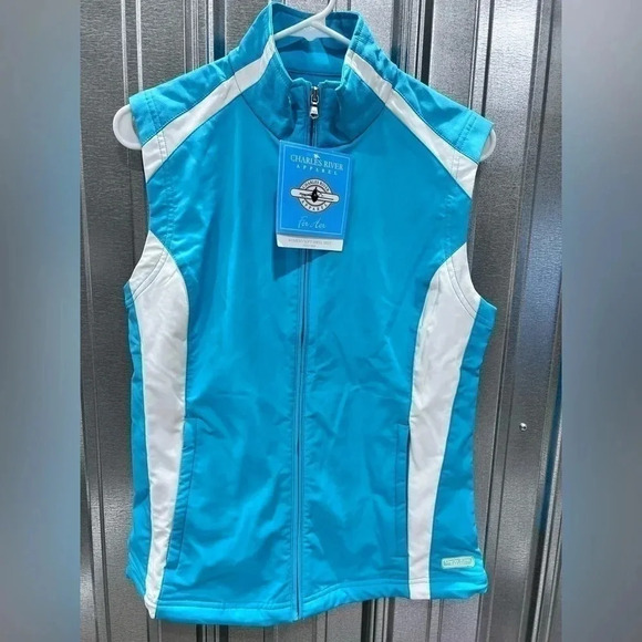 Charles River Outdoor Apparel Vest Windbreaker Turquoise White Medium NWT Sports - Picture 1 of 5